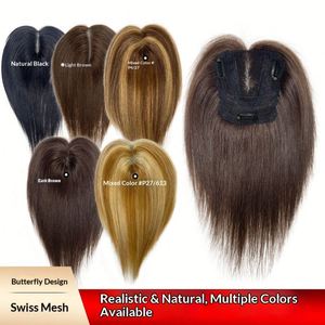 Topper de Cabello Humano 100% Real para Mujer, Base de Encaje Suizo, Color con Reflejos, Liso, para Cabello Fino, con Clip - Product Image 3