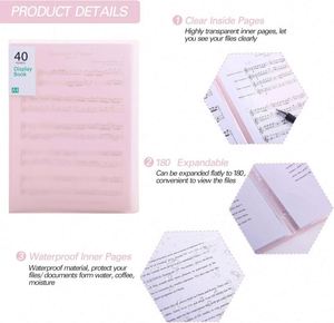Porte-documents de présentation rose à 40 pochettes, classeur à feuilles transparentes, organiseur de documents - Product Image 3