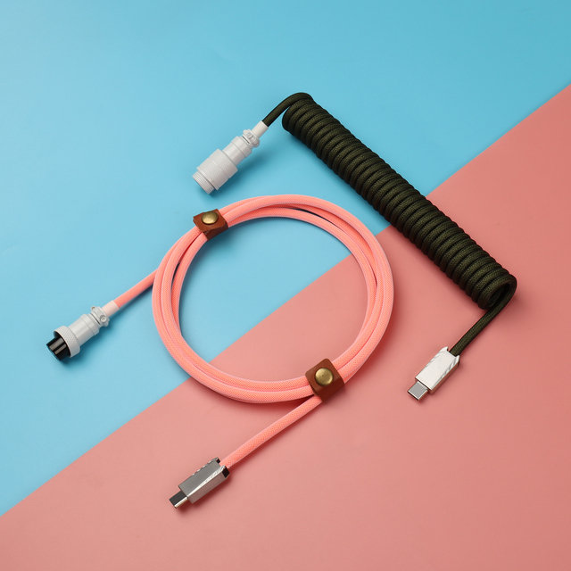High Quality Custom Long Aviator Connector Spiral Paracord Braid Shielding Type C USB C Mechanical Keyboard Cable for Computer