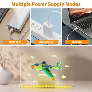 OEM Factory <b>LED</b> Glow Memo Note Board with Pens Square Acrylic Message Board for Kids Warm White <b>Light</b> <b>Plug</b>-<b>In</b> Power for Home Use - Product Image 4