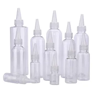 PET Pointed Hair Oil Nozzle transparent Glue Squeeze Applicator Plastic Bottles With Nozzle