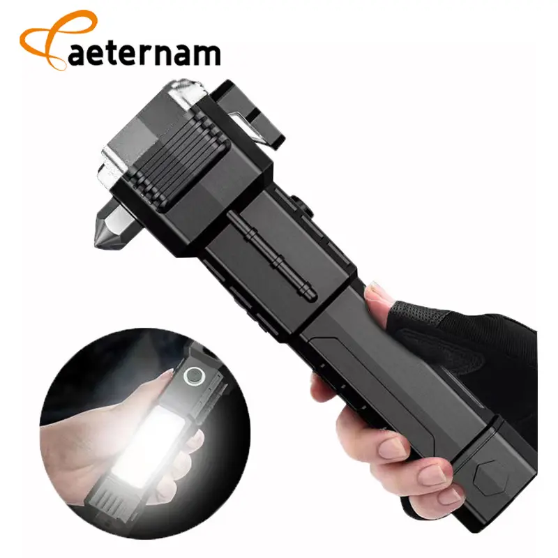 Power Bank Safety Hammer Knife Magnet Usb Rechargeable ABS Body Tactical Cob Light Camping Work Lanterns Flashlight Torches