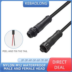 Kebaolong 2 3 4 5 6 7 8pin M12 bağlayıcı erkek ve kadın popo ortak IP67 su geçirmez bağlantı hattı M12 güç kablosu - Product Image 5