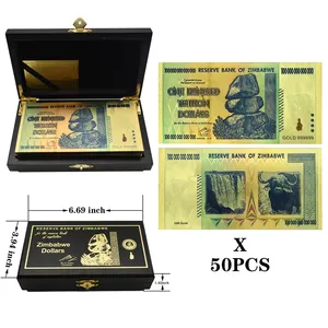 50 шт сто триллионов долларов зимбабве золотые банкноты с черной деревянной коробкой