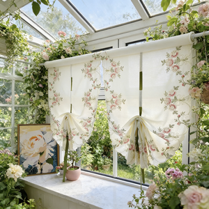 Voilages romains vintage brodés de roses roses, à nouer, <span class=keywords><strong>rideaux</strong></span> semi-transparents pour balcon et décoration intérieure - Product Image 4