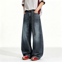 Pantalon en jean délavé bleu style urbain de haute qualité, coupe déchirée, versions homme et femme, style ample à jambe large