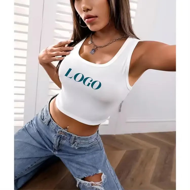 2024 logotipo personalizado Casual Bodycon Rib Knit Tank Top camisola Halter Girl Crop Top de alta calidad acanalado camisetas sin mangas para mujer