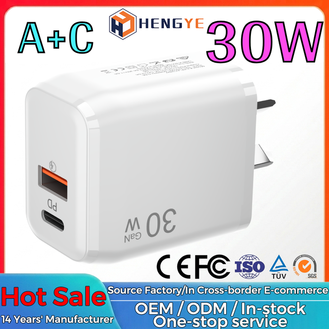 New Arrival US Plug 30W GaN PD3.0 PPS Dual USB a Type C Port Universal Phone Fast Charging Wall Charger Adapter