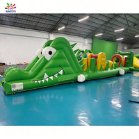 Parcours d'obstacles gonflable de qualité commerciale en forme de crocodile vert, grand château gonflable animalier avec toboggan pour la location événementielle