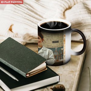 Taza Mágica Negra Esmerilada de 11 oz, Taza de Té de Cerámica Sensible al Calor para Oficina - Product Image 3