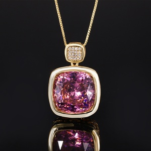 Wholesale 16*16mm Square Red Cubic Zirconia Jewelry Eco-friendly <b>Copper</b> Square Bezel Solitaire Pendant Necklace for Women Gift - Product Image 3
