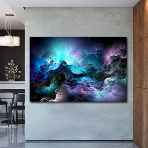 Universo estrellas nubes coloridas belleza lienzo liso impresión para decoración del hogar azul verde púrpura - Product Image 6