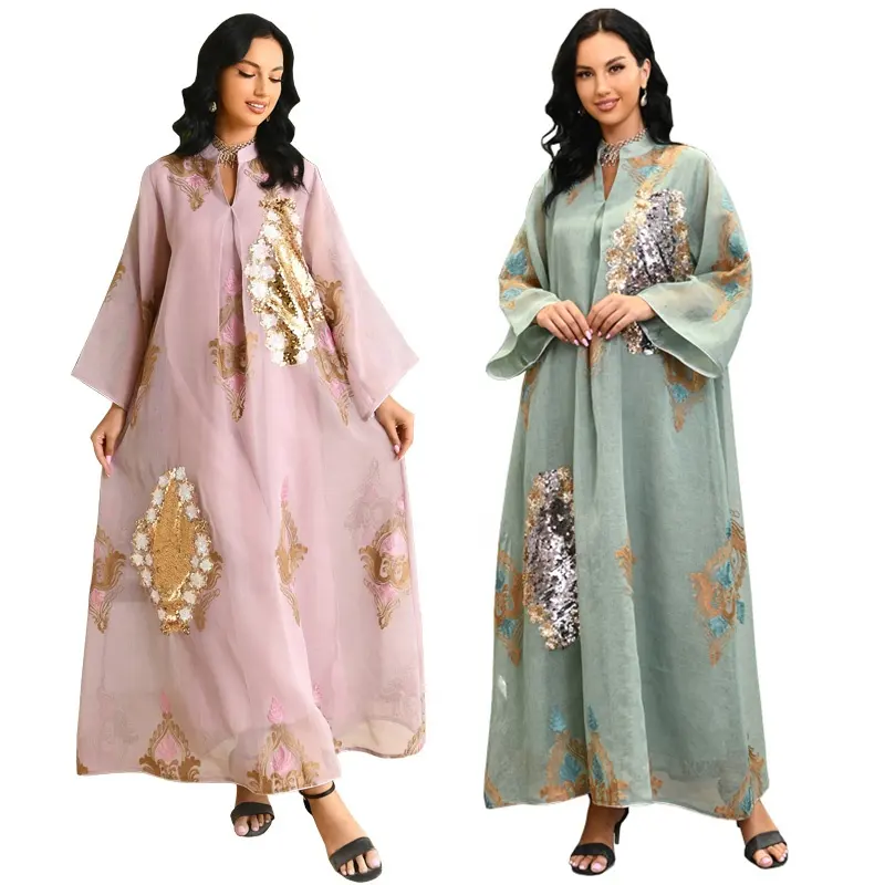High Quality Eid Embroidery Islamic Clothing Dubai Evening Dress Sequined Printed Floral Women Luxury Muslim Abaya