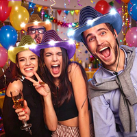 Cappello da Cowboy Unisex con LED e Paillettes Argento, Luminoso Rosso, per Ragazze e Ragazzi, Decorazione Natalizia, Accessori per Feste in Discoteca, Regali per le Vacanze