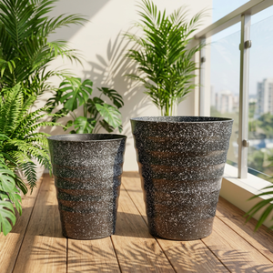 Jardinières modernes minimalistes en PP pour plantes vertes, pots de fleurs d'extérieur, design noir moucheté, utilisation en jardin, petite taille - Product Image 1