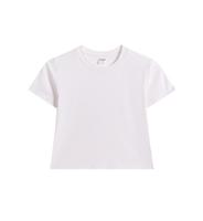 T-shirt court blanc pour femme, coupe ajustée, col rond, manches courtes, décontracté, été, couleur unie, extensible, tendance