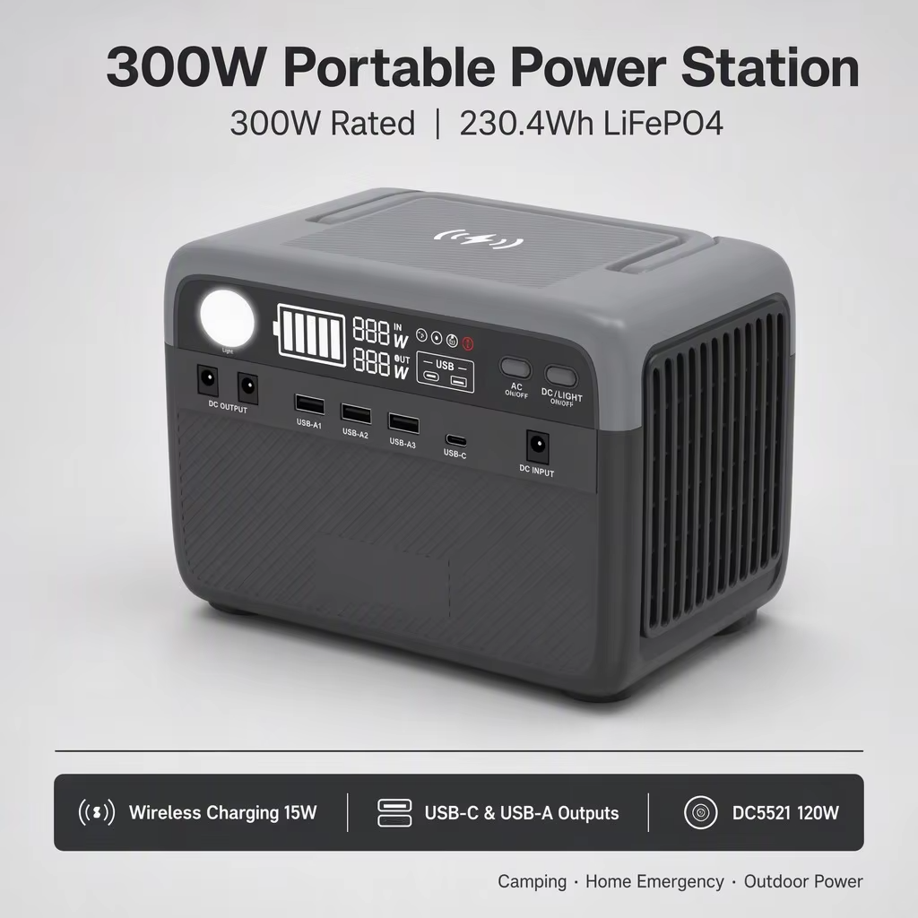 300W 230Wh LiFePO4 Portable Power Station 2500-Cycle Mini Generator 50W Charge 40W Solar MPPT USB-C LED DC 3kg Outdoor Emergency · image 2