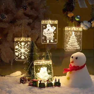 เทศกาลคริสต์มาสของขวัญปีใหม่,โคมไฟพวงมาลัยซานตาคลอสระฆังหิมะ LED 3D Fairy Light สำหรับตกแต่งคริสต์มาส