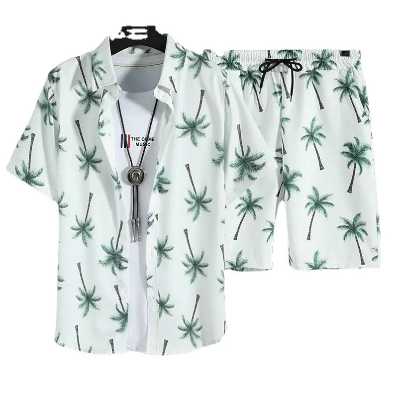 Ensemble chemise de plage imprimé, ample et décontracté, pantalon de plage, shorts hawaïens, costume hawaïen, 2022
