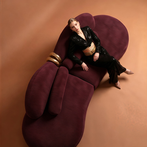 Set di Divani Angolari Moderni in Flanella Bordeaux con Dettagli in Metallo Dorato, Forma Semicircolare per Casa <span class=keywords><strong>e</strong></span> Hotel - Product Image 2