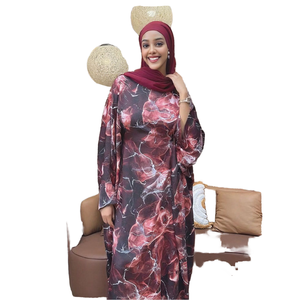 Muslim Modest Printed Abaya Dress-Waist-Tied Maxi Dress with Solid Pattern (<b>Ankle</b>-Length) 2 Colors and 2 Sizes Available - Product Image 1
