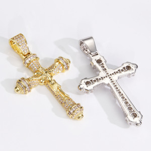 Pendentif Croix de Jésus en Or et Argent Bicolore avec Pierres Baguette Micro-Pavées en Zircon Cubique AAA de Haute Qualité, Bijou Charme Hip Hop Crucifix 3D - Product Image 3