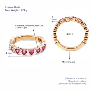 Anillo de Eternidad de Oro Sólido de 14K Personalizado de TIanyu Gems con Zafiro Rosa de Laboratorio con Corte Corazón y Engaste de Bisel, Estilo Romántico - Product Image 2