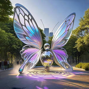 抽象的なミラーウォータースケープキャンパス装飾中空金属像カスタム彫刻ステンレス翼彫刻 - Product Image 1