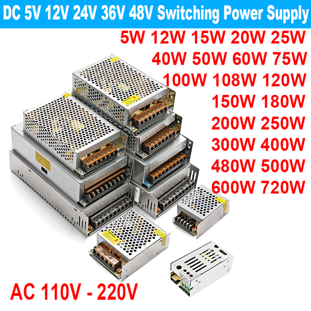 Switching 12V DC Power Supply SMPS 5V 24V 36V 48V 100W-700W AC 110-220V Input 1A-10A