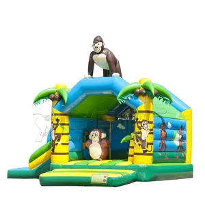 Castillo inflable de la selva de monos, casa de rebote de gorilla moonwalk para la diversión, comercial, barato