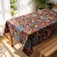 Nappe carrée imperméable personnalisable en polyester jacquard floral vintage, style Monet, tissu décoratif tissé bordeaux