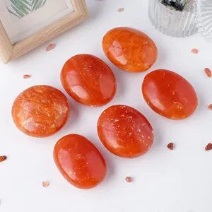 Wholesale Natural Healing Crystal Red Aventurine Play Stone Crafts Carved Crystal Palm Stone For Decor