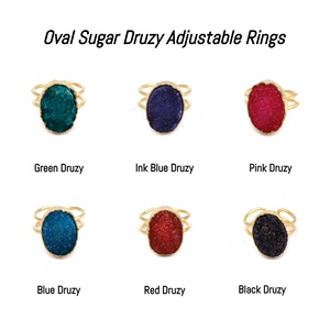 Piedra preciosa Druzy roja forma ovalada ajustable chapado en oro hecho a mano ágata Druzy joyería cómodo diseñador anillo regalo para madre - Product Image 2