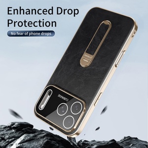 เคสโทรศัพท์หนัง PU ชุบเคลือบแบบธุรกิจสำหรับ iPhone 17 15 16 Pro Max พร้อมการปกป้อง 360 องศา °   ฟิล์มกันรอยเลนส์แบบ HD สำหรับ Strip Stand - Product Image 4