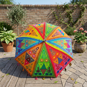 Wholesale Wedding Umbrella Floral Wall Hanging Decor Embroidery Mirror Work Handmade Parasols Festive Ceremony Patio Umbrellas - Product Image 4