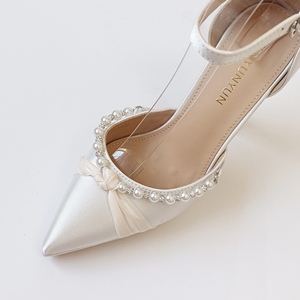 Chaussures de mariage de haute qualité pour femmes talons hauts blancs pour dames sandales d'été à talons pour femmes de mariée robe de mariée perle - Product Image 6
