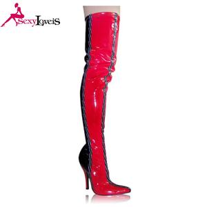 女性用ラージサイズブーツエクストリームハイヒールサイハイブーツ女性用先のとがったつま先フェチオーバーニー女性用ブーツ - Product Image 5