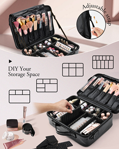 Large Makeup Organizer Bag with Adjustable Dividers Portable Cosmetic <b>Train</b> Case for Travel with Brush Storage & Shoulder Strap - Product Image 3