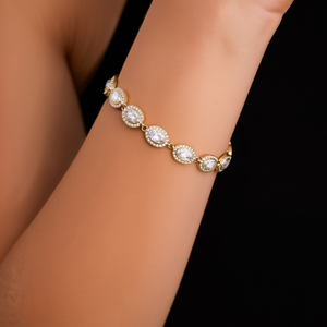 Stainless Steel <b>Bracelet</b> PVD <b>Gold</b> Plating Oval Crystal <b>Beads</b> Bezel Setting Party Fashion Jewelry Women's Accessory - Product Image 3