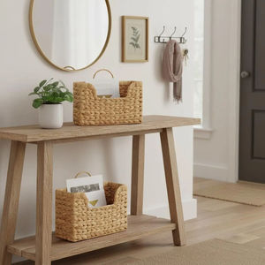 Natural Handwoven Storage Basket Water Hyacinth Blanket <b>Bin</b> <b>Large</b> Wicker Magazine Holder Sustainable Home Organizer with Handles - Product Image 1