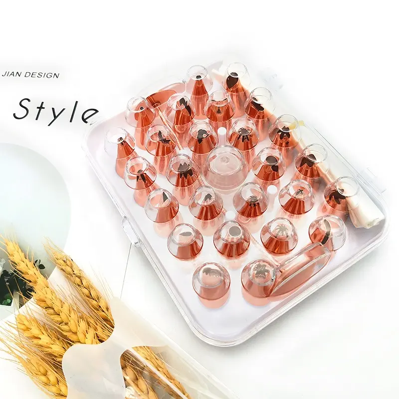 INS סגנון ורד זהב ציפוי טיפים-פיית זרבובית DIY שקית מאפה נירוסטה 26 יחידות קישוט עוגה עם קופסת אחסון