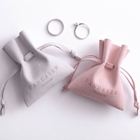 Pochette à bijoux personnalisée de luxe PandaSew avec logo, en microfibre rose, petit sac cadeau à cordon