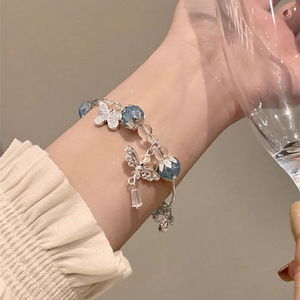 Bracelet tendance pour femmes, perles en verre, perles en pierre, bracelet coloré avec des breloques papillon en cristal bleu, bracelet pour filles, bracelet pour femmes, cadeaux - Product Image 2