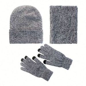 Gorros de Invierno Personalizados con Logotipo, Etiqueta Privada, Venta al por Mayor, Gorros Tejidos Cálidos, Gorro Tipo Beanie, Capuchón, Baberos para Mascotas, Juego de Tres Piezas - Product Image 3