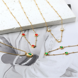 Cadena de Clavícula con Diamantes Cuadrados de Moda, Acero Inoxidable 18k, Joyería para Mujer, Diseño Geométrico, Regalo Informal - Product Image 1