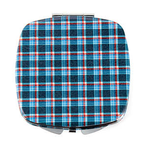 Plaid PU Leather <b>Square</b> Compact <b>Mirror</b> Rounded Edge Silver Electroplated Metal Frame Folding Dual Sided Pocket Makeup <b>Mirror</b> - Product Image 2