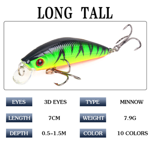 Leurres durs flottants type Minnow 7cm/7.9g pour la pêche en eau douce et salée - Product Image 4