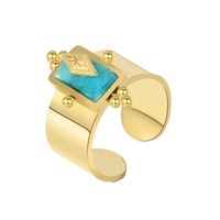 Französisch ins Titan Stahl Ring 18 Karat echt vergoldet Internet Promi gleichen Stil breite Kante übertrieben Ring mit natürlichen eingelegt