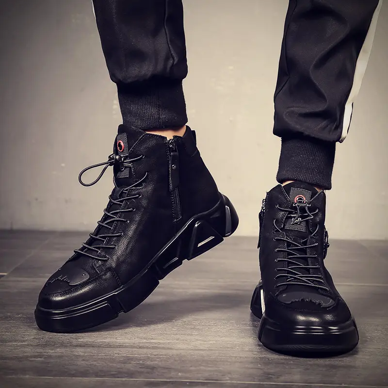Chinese Style Unique Design Extra Large Shoes High-Top Martin Boots Winter Dr Martens Men'S Leather Boots