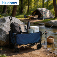Chariot de camping pliable multifonctionnel pour jardin extérieur, chariot de plage portable à double plateau, chariot de camping pliable